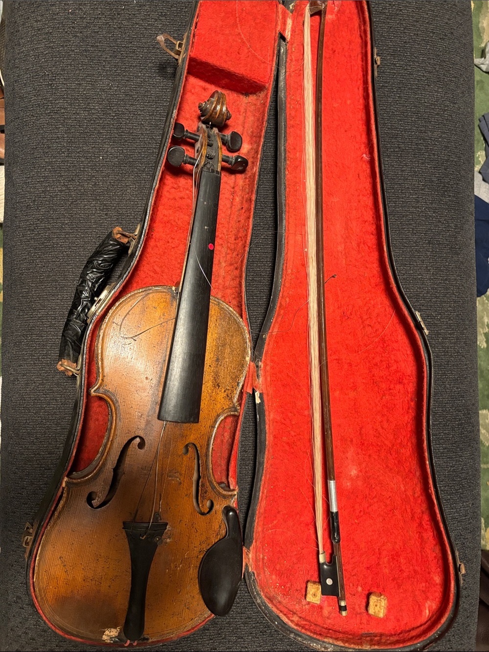 Vintage Brown Violin with Red Case Lining